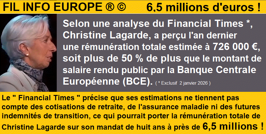 Christine Lagarde, a perçu l'an dernier une rémunération totale estimée à 726 000 euros