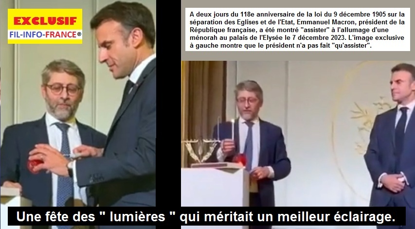Emmanuel Macron allume ménorah pour Hanouka à l'Elysée le 7 décembre 2023. Photo. EXCLUSIF FIL-INFO-FRANCE fr. eu